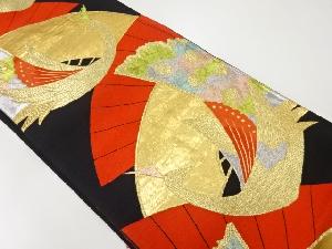 アンティーク　扇に孔雀模様織出し袋帯（材料）